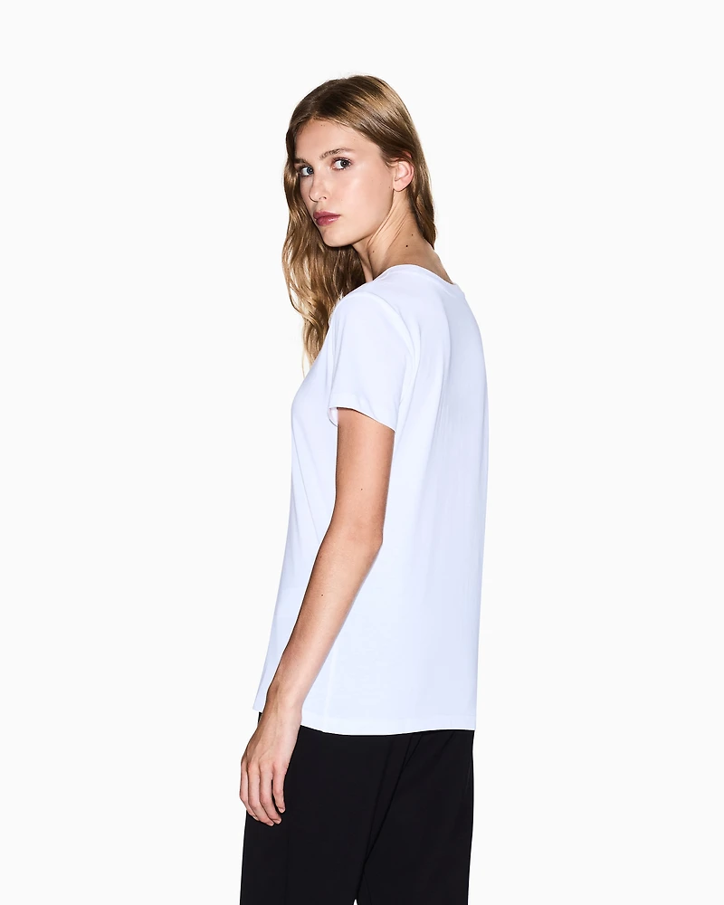 Armani Exchange - Regular fit T-shirt with glitter logo, Woman, White, Size: