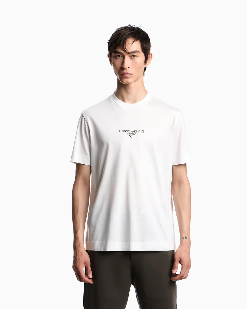Emporio Armani - Lyocell blend jersey T-shirt with 3D-effect logo, Man, White, Size: