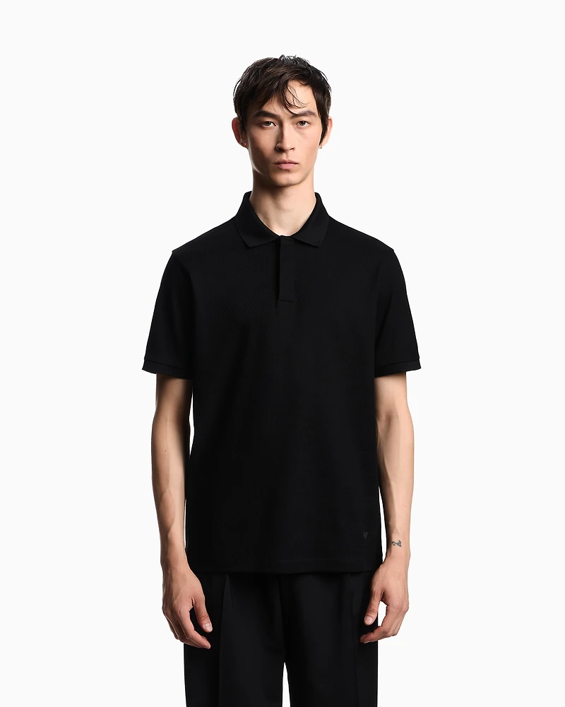 Emporio Armani - Jersey polo shirt with vertical jacquard motif, Man, Black, Size: