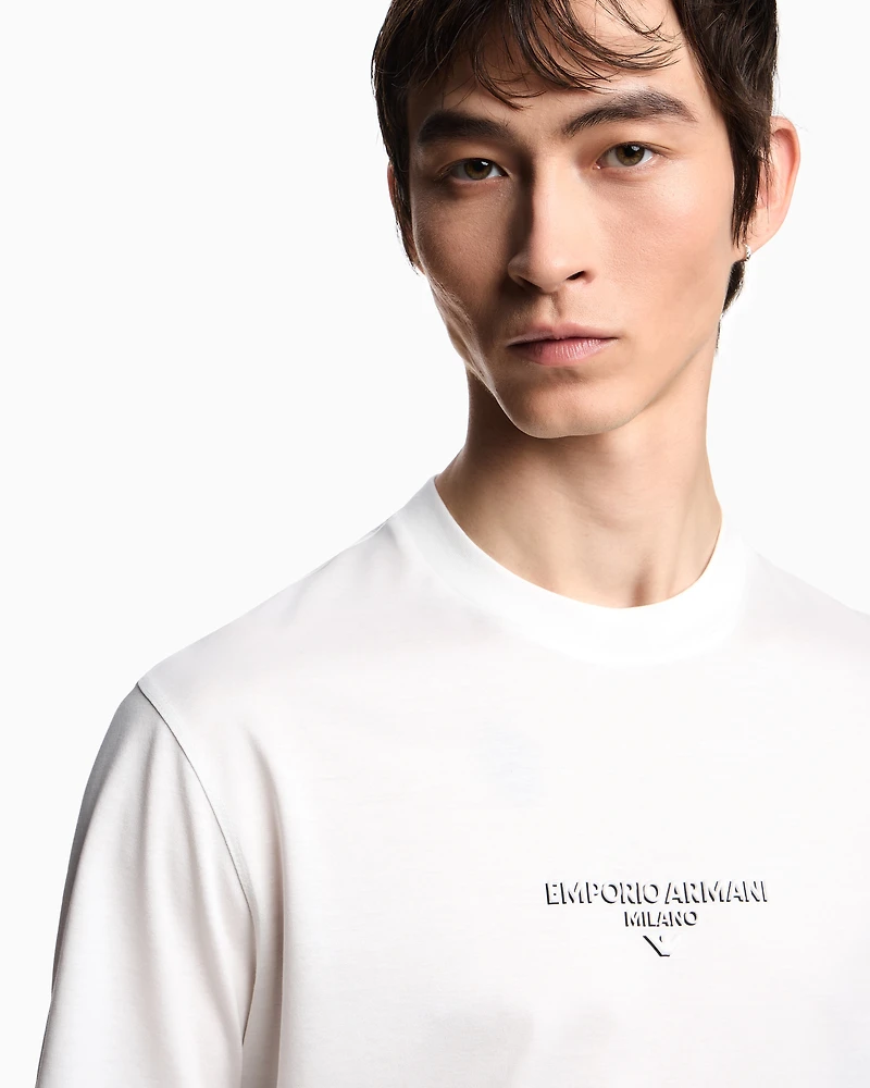 Emporio Armani - Lyocell blend jersey T-shirt with 3D-effect logo, Man, White, Size: