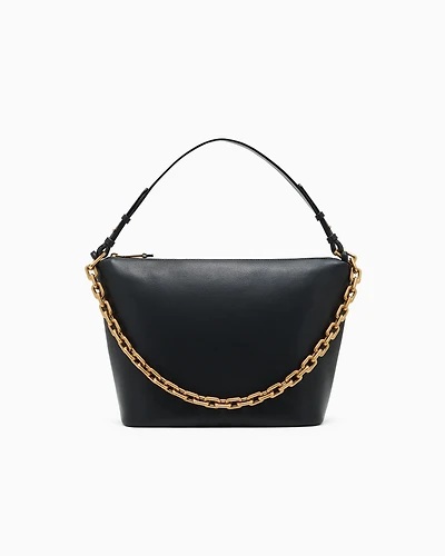 Emporio Armani - Medium leather hobo bag with chain, Woman, Black, Size: TU
