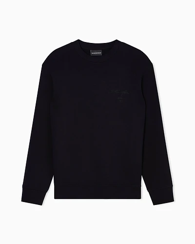 Emporio Armani - ASV double-jersey sweatshirt with oversized embroidery, Man, Black, Size: