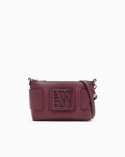 Armani Exchange -  Color block shoulder bag with maxi logo, Woman, Burgundy, Size: TU