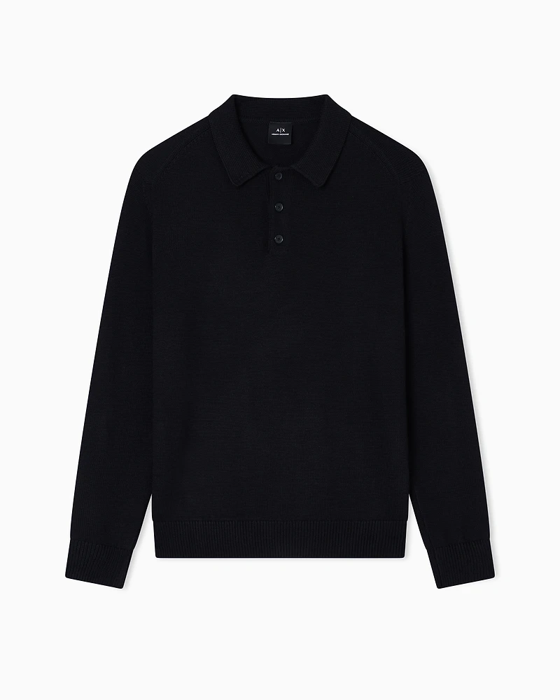Wool and cotton knitted polo shirt