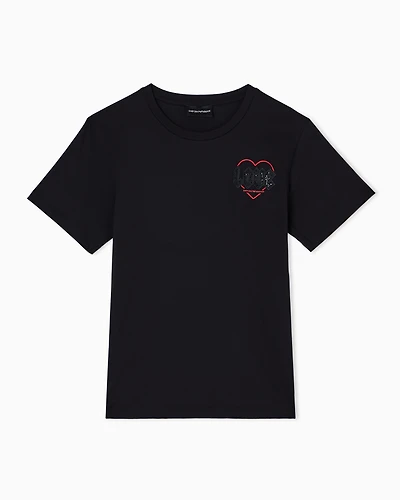 Emporio Armani - ASV Valentine’s Day capsule collection jersey T-shirt, Woman, Black, Size: