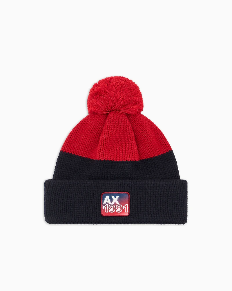 Ribbed knit hat with pompom