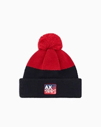 Ribbed knit hat with pompom