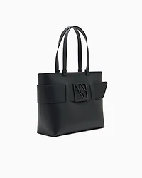 Armani Exchange - Medium shopper bag with tone-on-tone monogram, Woman, Black, Size: TU