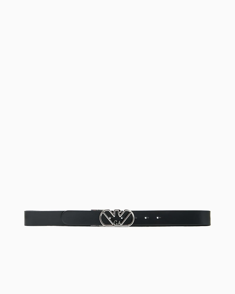 Emporio Armani - Leather reversible belt with eagle buckle, Woman, Black, Size: