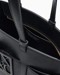 Armani Exchange - Medium shopper bag with tone-on-tone monogram, Woman, Black, Size: TU