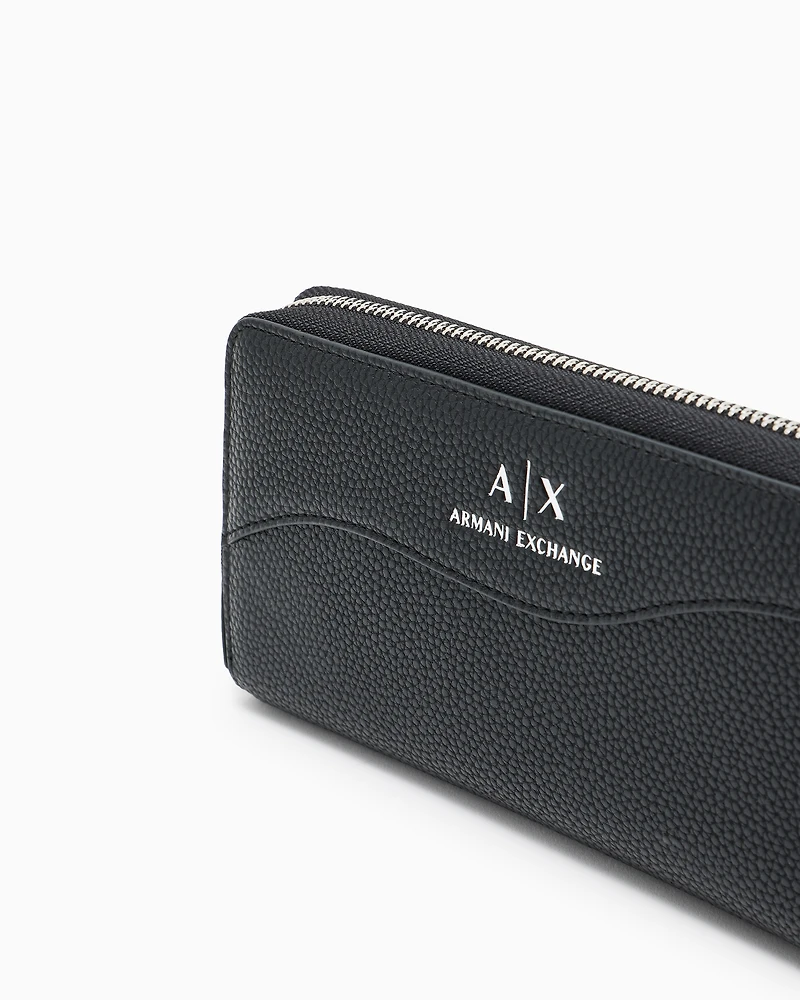 Armani Exchange - Zip around wallet with shaped stitching, Woman, Black, Size: TU