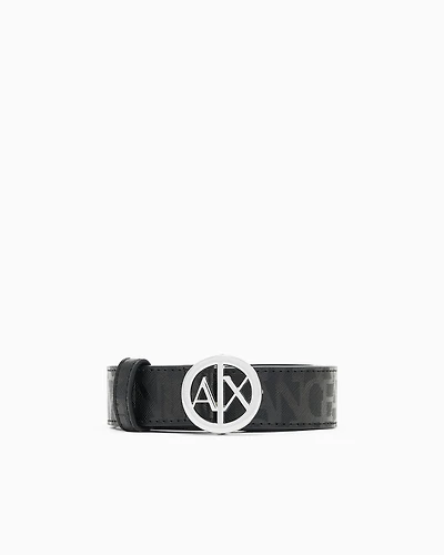 Armani Exchange - Eco-leather belt with round logo buckle, Woman, Black, Size: