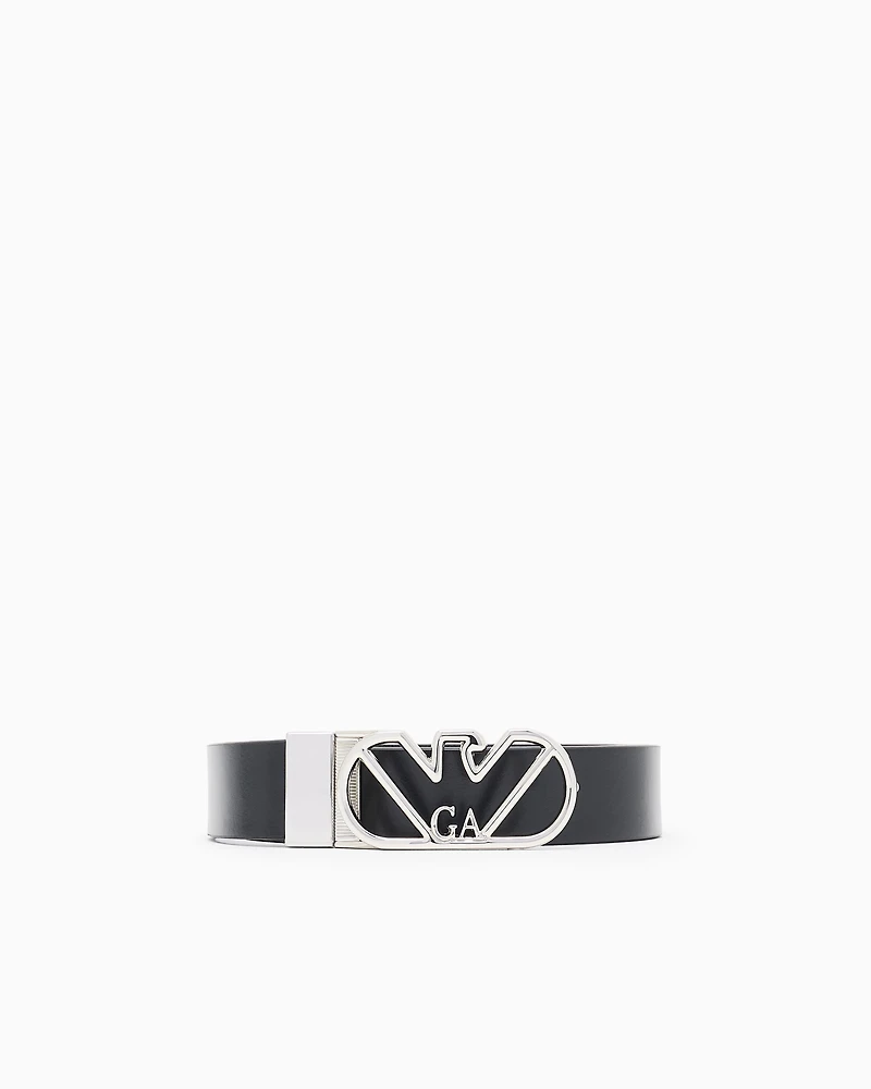 Emporio Armani - Leather reversible belt with eagle buckle, Woman, Black, Size: