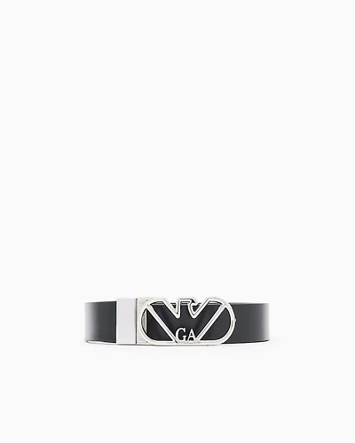 Emporio Armani - Leather reversible belt with eagle buckle, Woman, Black, Size: