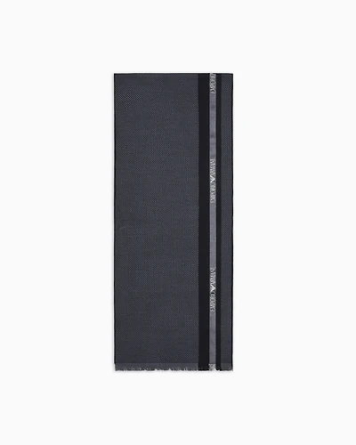 Emporio Armani - Wool scarf with logo tape, Man, Grey, Size: TU