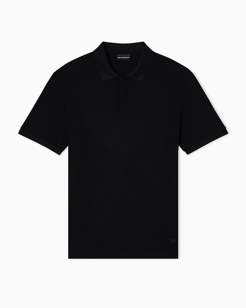 Emporio Armani - Jersey polo shirt with vertical jacquard motif, Man, Black, Size:
