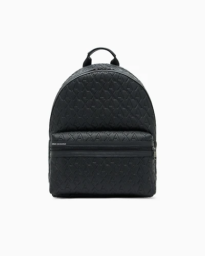 Armani Exchange - ASV Recycled Fabric Allover Logo Backpack, Man, Black, Size: TU