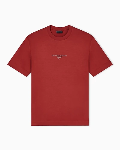 Emporio Armani - Lyocell blend jersey T-shirt with 3D-effect logo, Man, Red, Size: