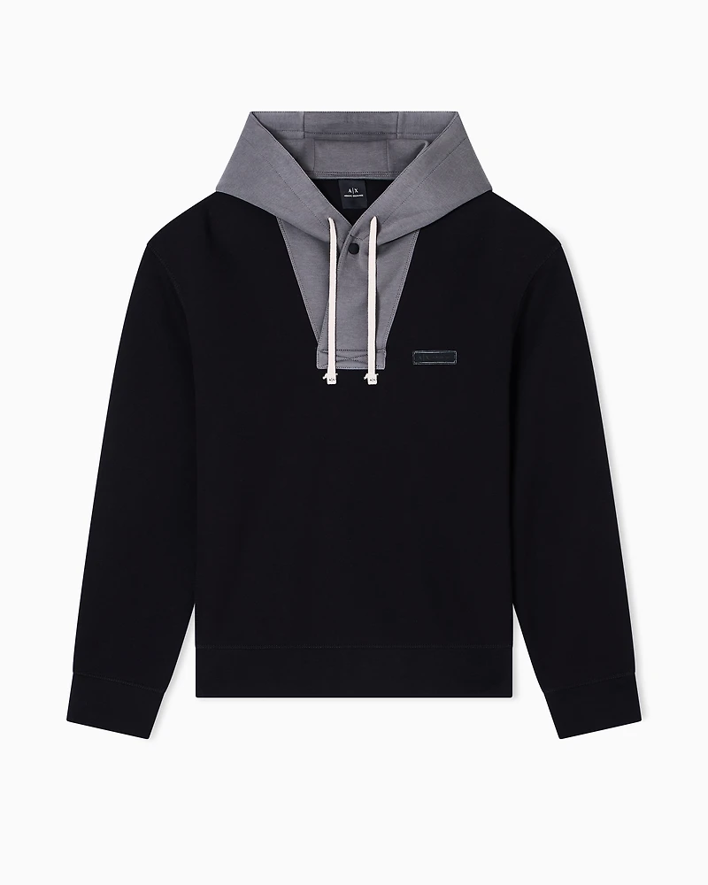 Armani Exchange - CONTRASTING TWO TONE HOODED LOGO SWEATSHIRT, Man, Black, Size: