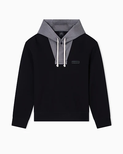 Armani Exchange - CONTRASTING TWO TONE HOODED LOGO SWEATSHIRT, Man, Black, Size: