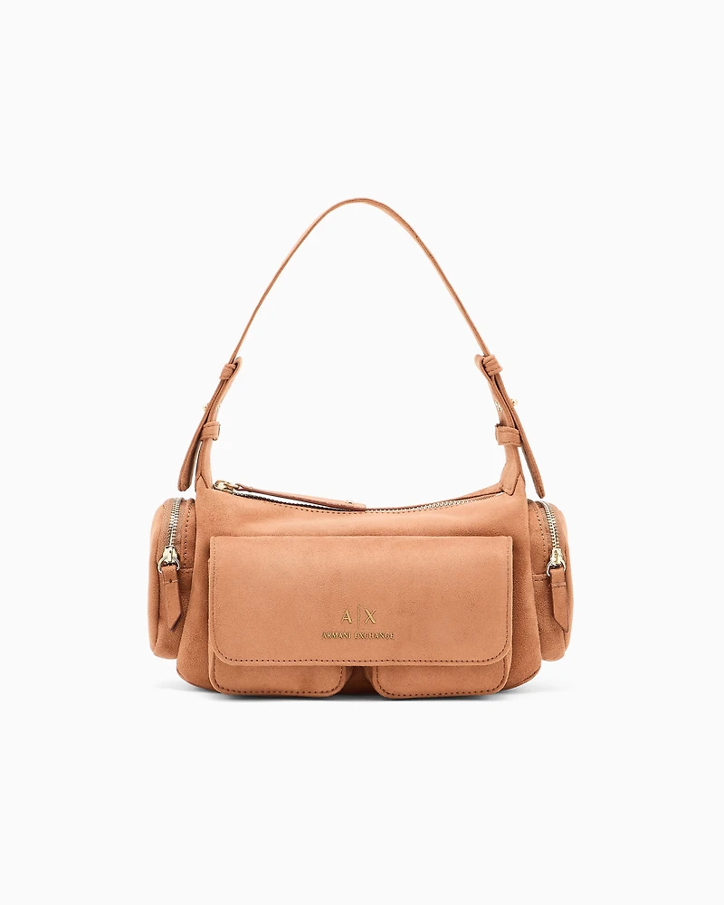 Armani Exchange - Large shoulder bag with side pockets, Woman, Camel, Size: TU