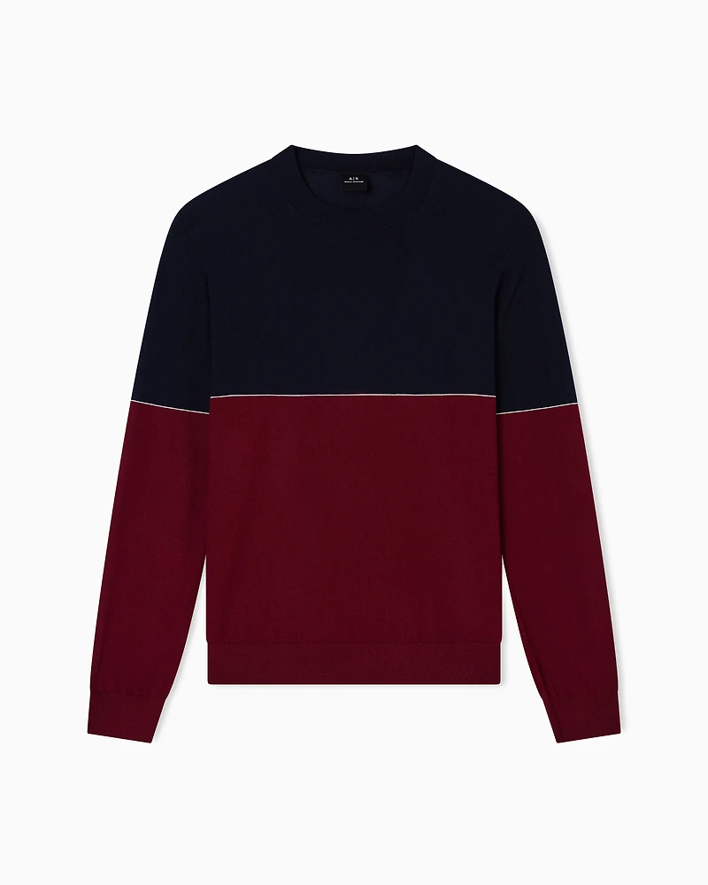 Armani Exchange - Color block crew neck sweater, Man, Blue, Size: