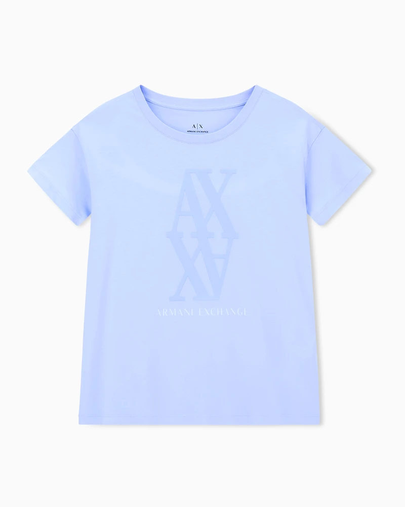 Armani Exchange - Regular fit T-shirt with maxi logo, Woman, Light Blue, Size: