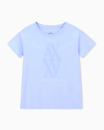 Armani Exchange - Regular fit T-shirt with maxi logo, Woman, Light Blue, Size:
