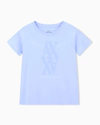 Armani Exchange - Regular fit T-shirt with maxi logo, Woman, Light Blue, Size: