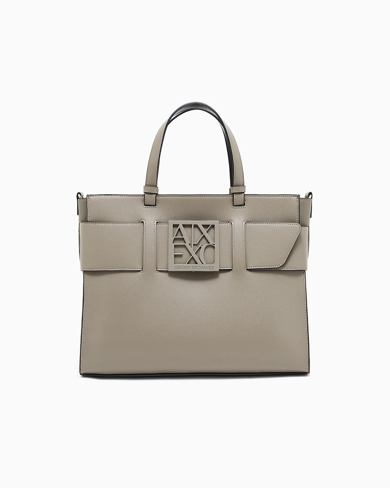 Armani Exchange - Large tote bag with double handles and shoulder strap, Woman, Brown, Size: TU