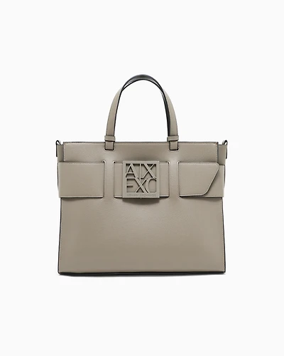 Armani Exchange - Large tote bag with double handles and shoulder strap, Woman, Brown, Size: TU