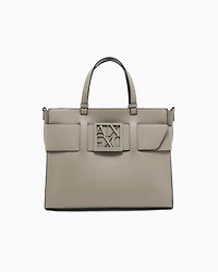 Armani Exchange - Large tote bag with double handles and shoulder strap, Woman, Brown, Size: TU