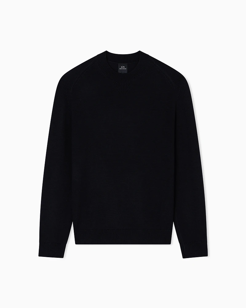 Armani Exchange - Wool and cotton crew neck sweater, Man, Black, Size: