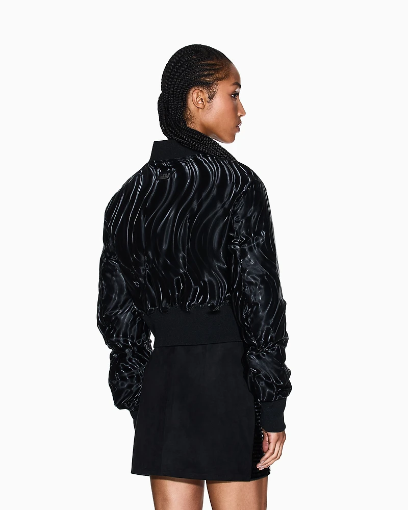 Short Bomber Jacket with Embossed Pattern