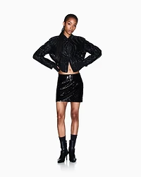 Armani Exchange -  Short Bomber Jacket with Embossed Pattern, Woman, Black, Size: