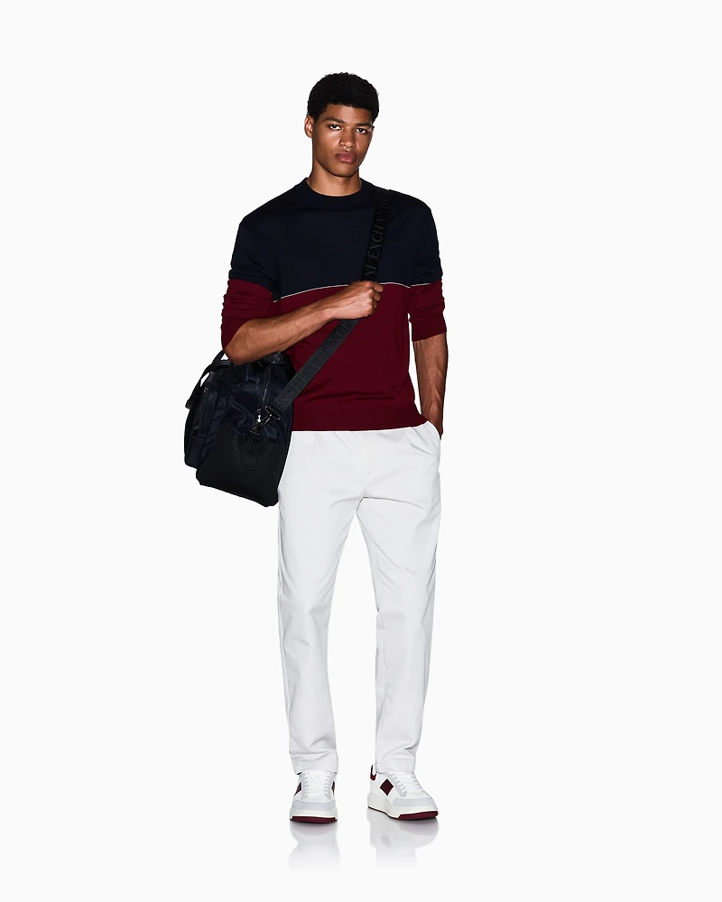 Armani Exchange - Color block crew neck sweater, Man, Blue, Size: