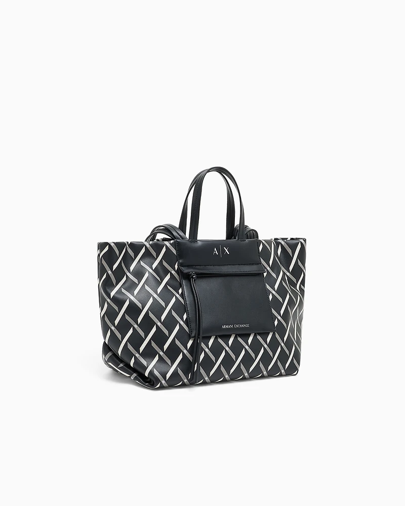 Armani Exchange - Diamond Graphic Tote Bag, Woman, Black, Size: TU
