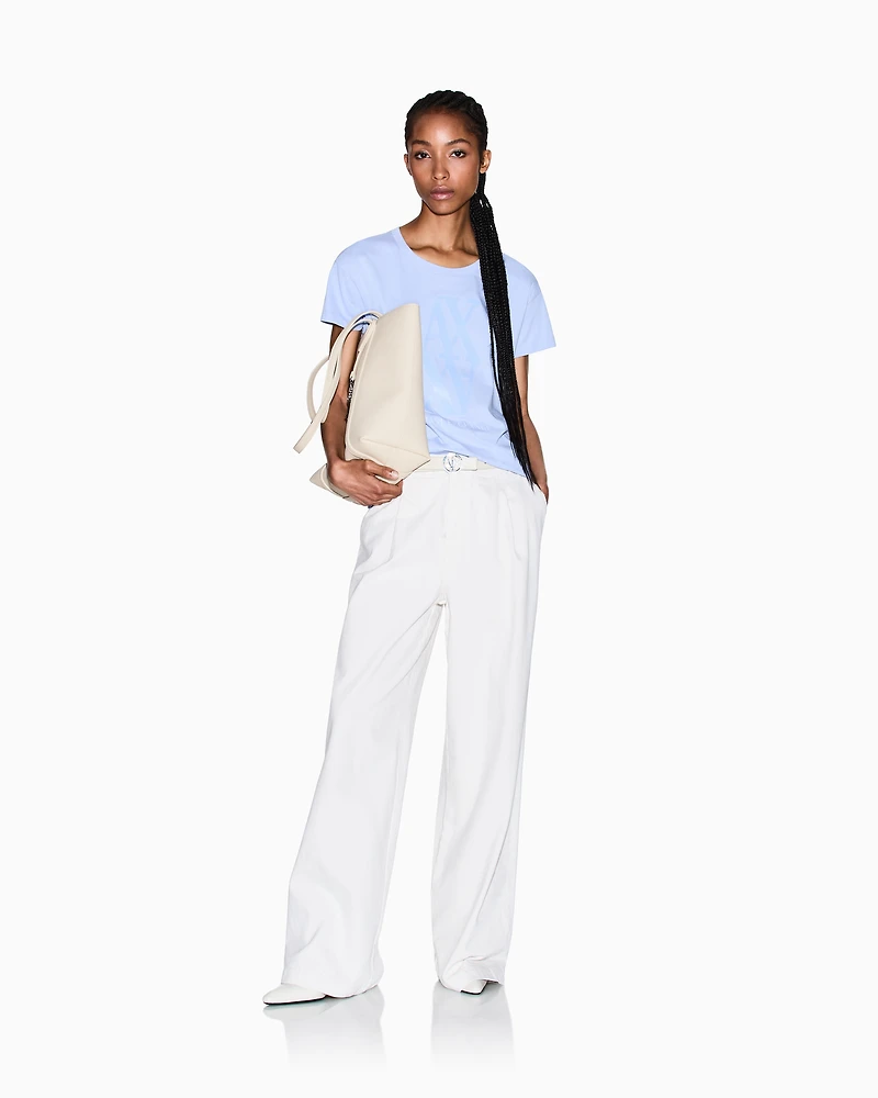Armani Exchange - Regular fit T-shirt with maxi logo, Woman, Light Blue, Size: