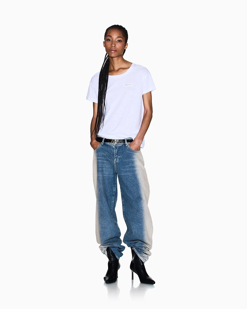 Armani Exchange - Low rise relaxed fit shaded jeans, Woman, Blue, Size: