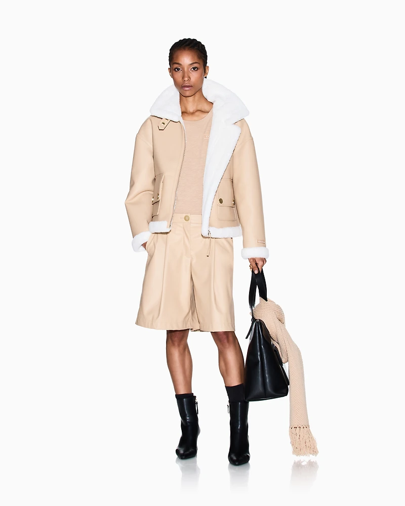 Armani Exchange - Short Faux Shearling Jacket, Woman, Camel, Size: