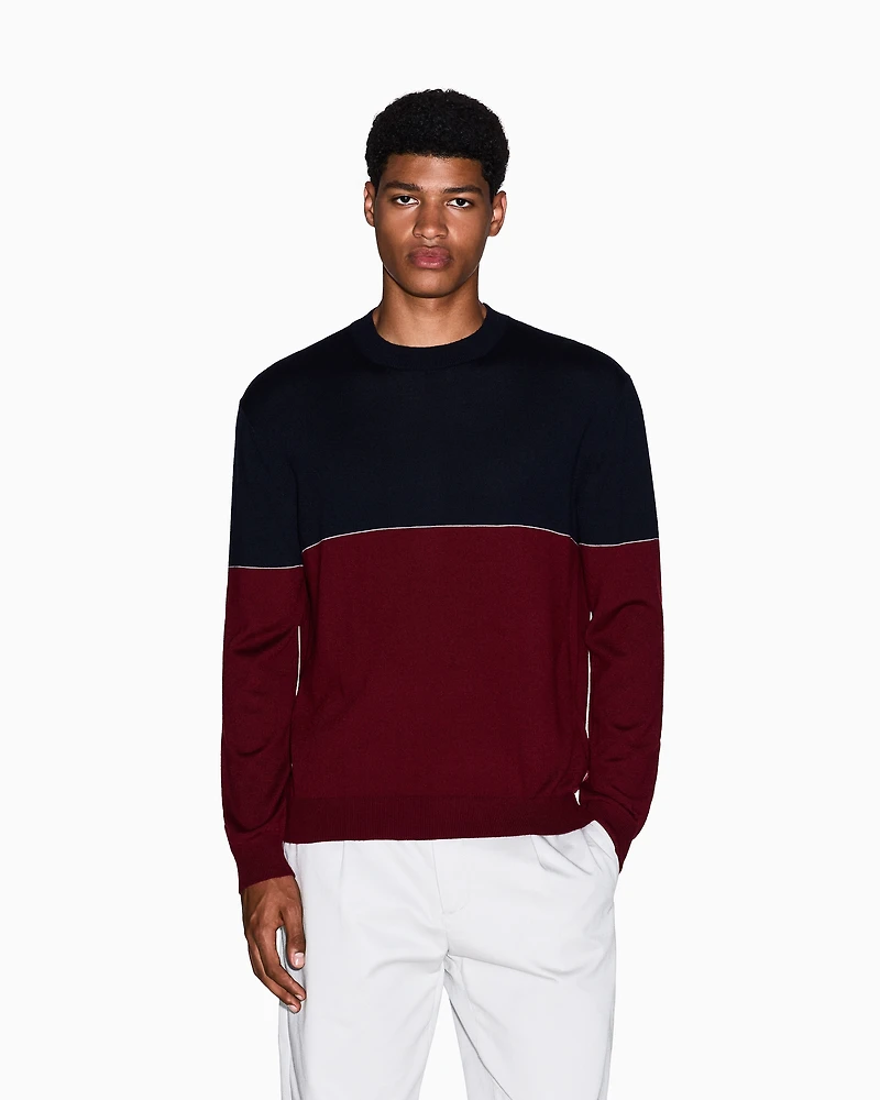Armani Exchange - Color block crew neck sweater, Man, Blue, Size:
