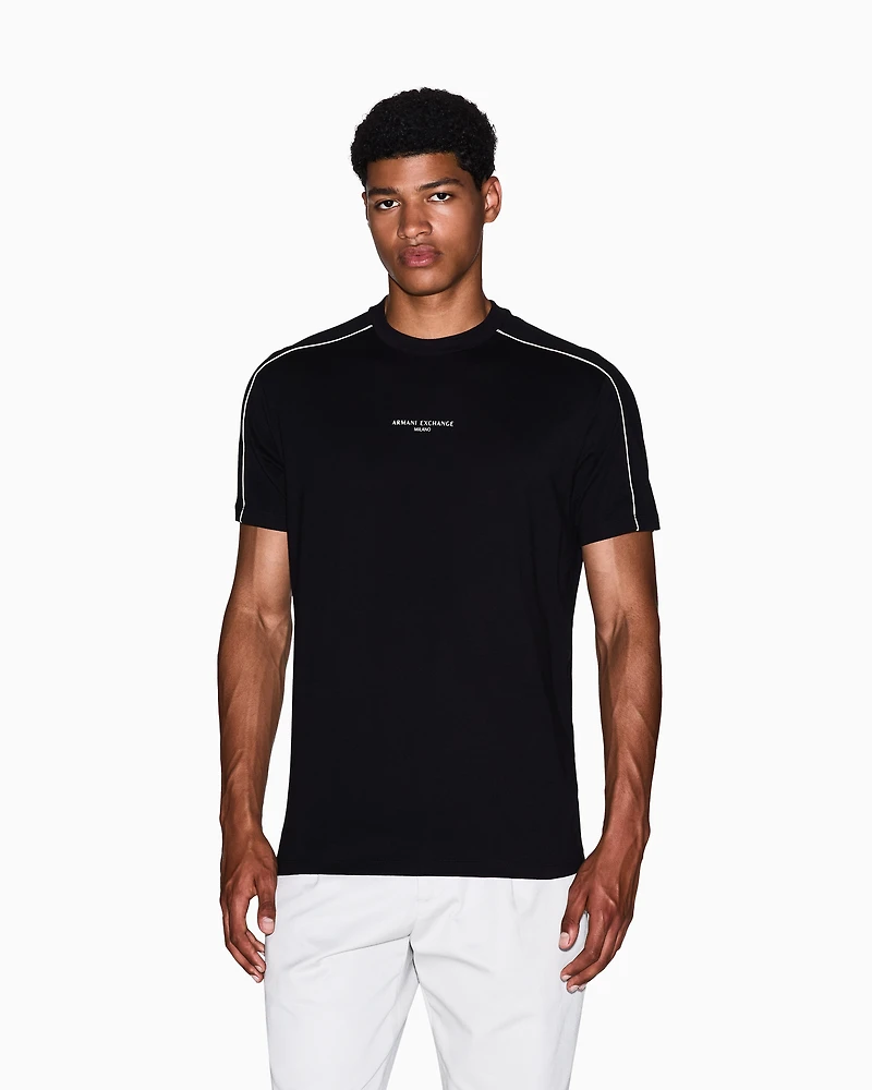 Armani Exchange - Regular fit T-shirt with contrasting piping, Man, Black, Size: