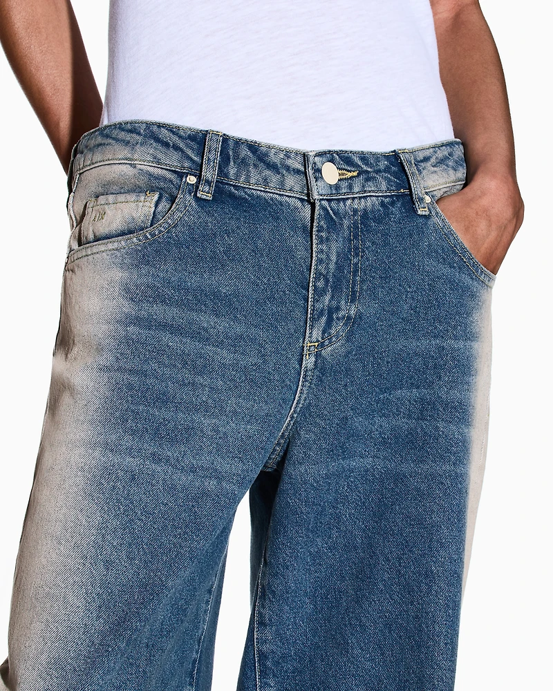 Armani Exchange - Low rise relaxed fit shaded jeans, Woman, Blue, Size: