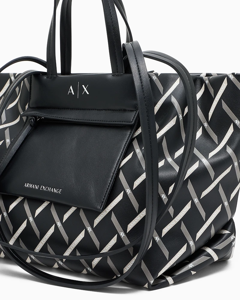 Armani Exchange - Diamond Graphic Tote Bag, Woman, Black, Size: TU