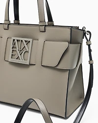 Armani Exchange - Large tote bag with double handles and shoulder strap, Woman, Brown, Size: TU