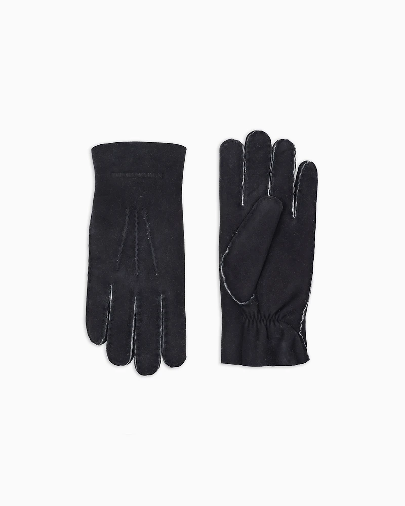 Emporio Armani - Shearling lambskin gloves, Man, Black, Size:
