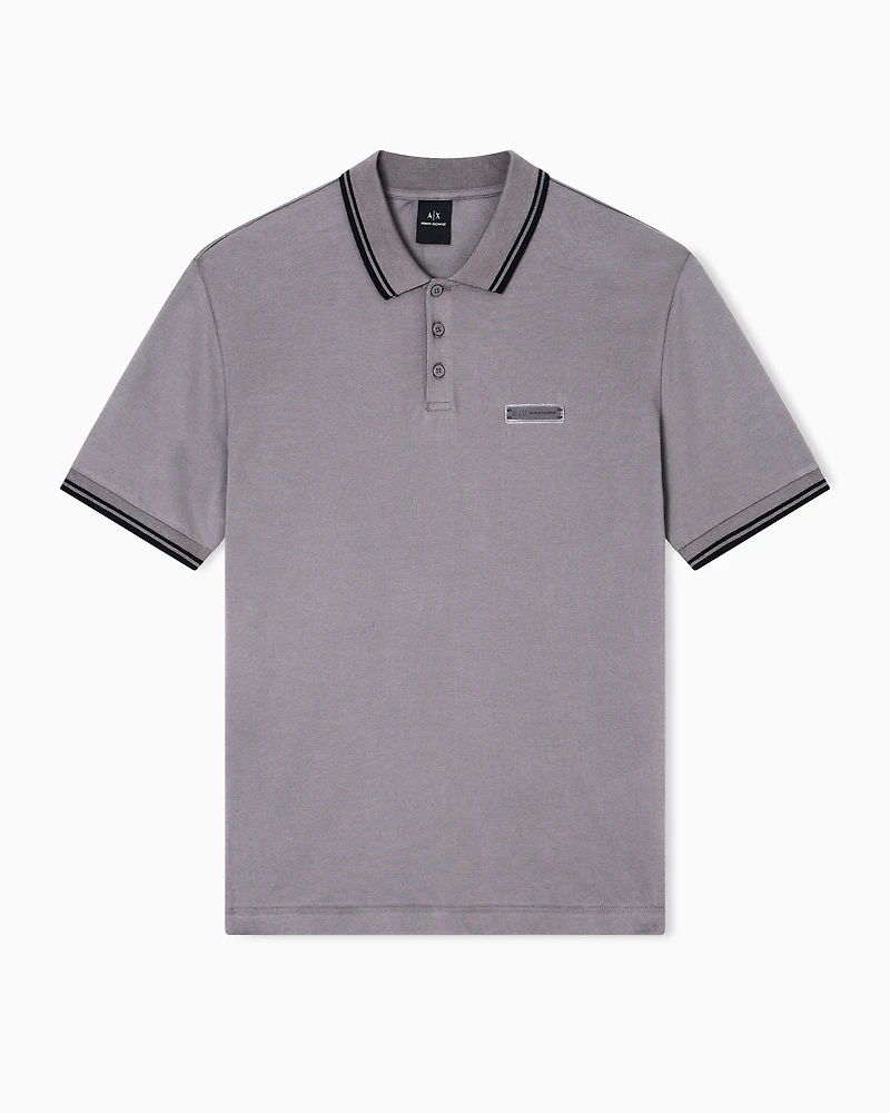 Armani Exchange - Contrasting piping pique polo shirt, Man, Grey, Size:
