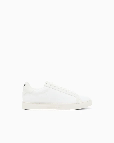 Emporio Armani - Nylon sneakers with jacquard all-over eagle, Man, White, Size: