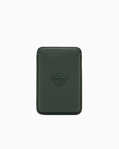 Emporio Armani - ASV regenerated Saffiano magnetic card holder, Man, Green, Size: TU
