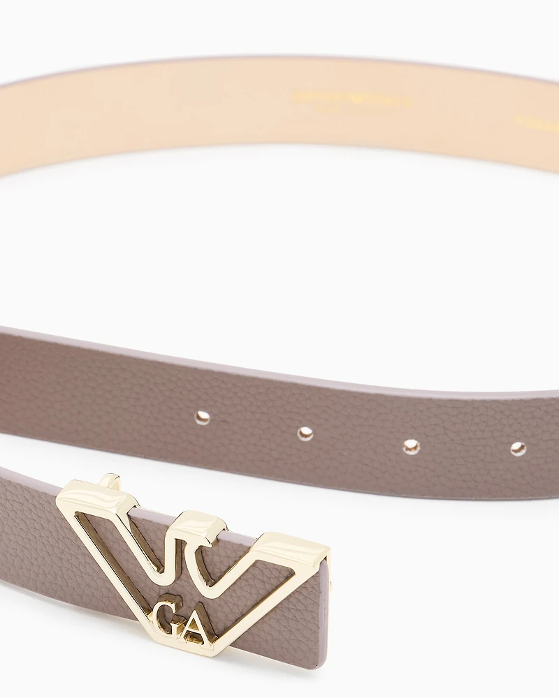 Emporio Armani - Belt with deer-print eagle plate, Woman, Beige, Size: